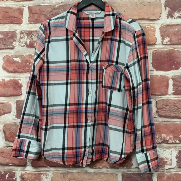 VICTORIA'S SECRET WOMEN'S PINK & WHITE MULTICOLOR PLAID BUTTON FRONT BLOUSE - Picture 5 of 7